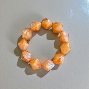 Orange Swirl Clear Beads Stretch Bracelet Slip On